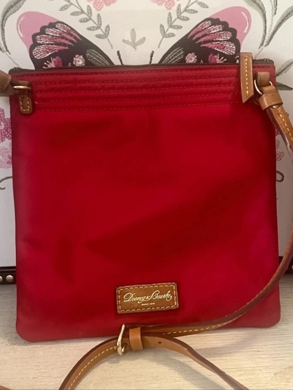Dooney & Bourke Red North South Triple Zip Nylon Crossbody Bag
